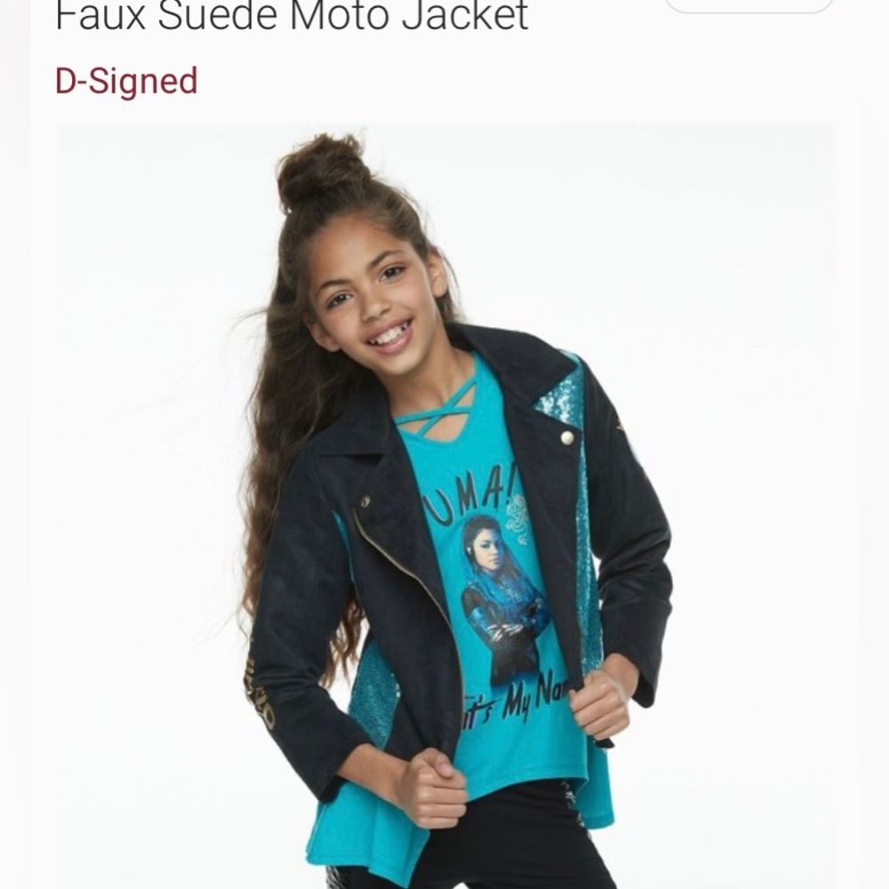 D-Signed Disney Descendants 3 Faux Suede Moto Jacket, Girls size M( 10/12)